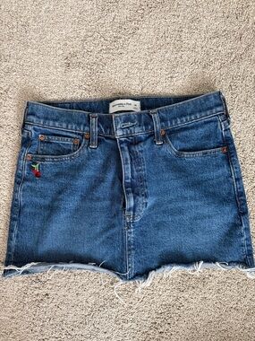 Abercrombie & Fitch Blue Denim Mini Skirt with Cherry Patch